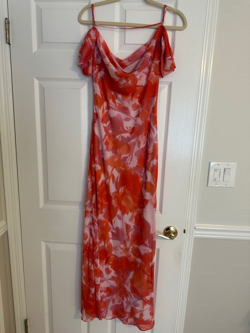 Hello Molly Orange and Pink Floral Cowl Slip Maxi Dress